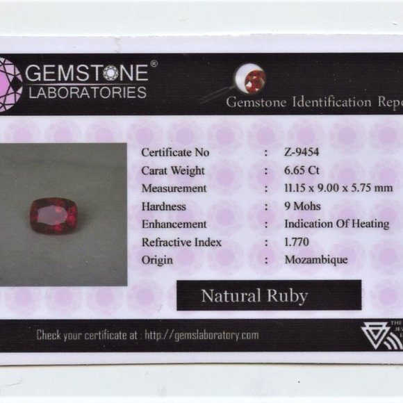 Red Ruby Natural Mozambique 6.65 Ct Cushion Cut - Picture 4 of 5